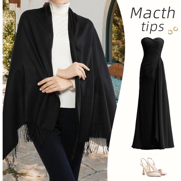 ⚡Women's Black Pashmina Shawls Evening Dress Bridesmaid Winter Warm Long Scarf - Picture 2 of 7